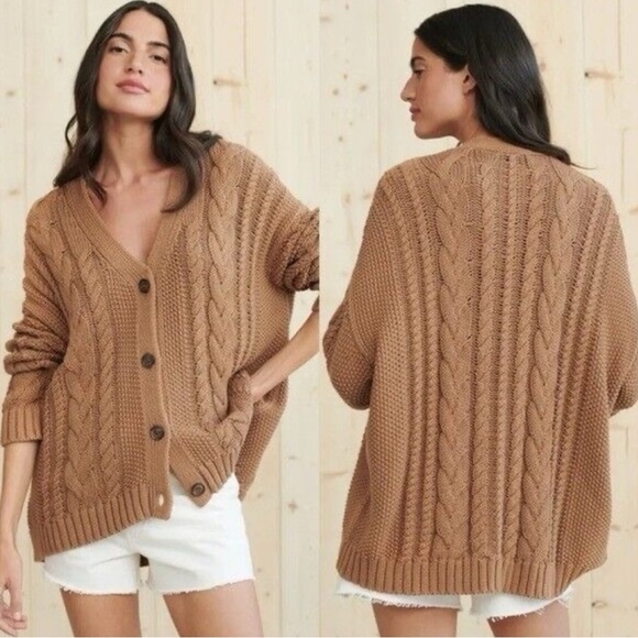 Jenni Kayne Cable Knit Cardigan - Dark Camel
